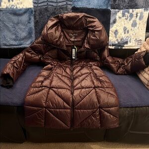 BCBG Women's Shiny Dark Brown Puffer Coat